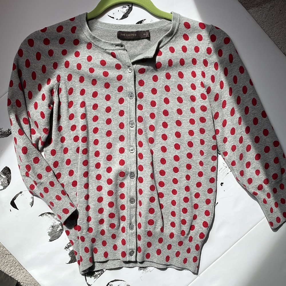 The Limited Red and Grey Polka Dot Cardigan Size XS